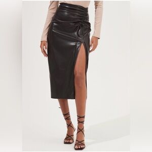 ASTR The Label Alondra Ruched Faux Leather Midi Skirt